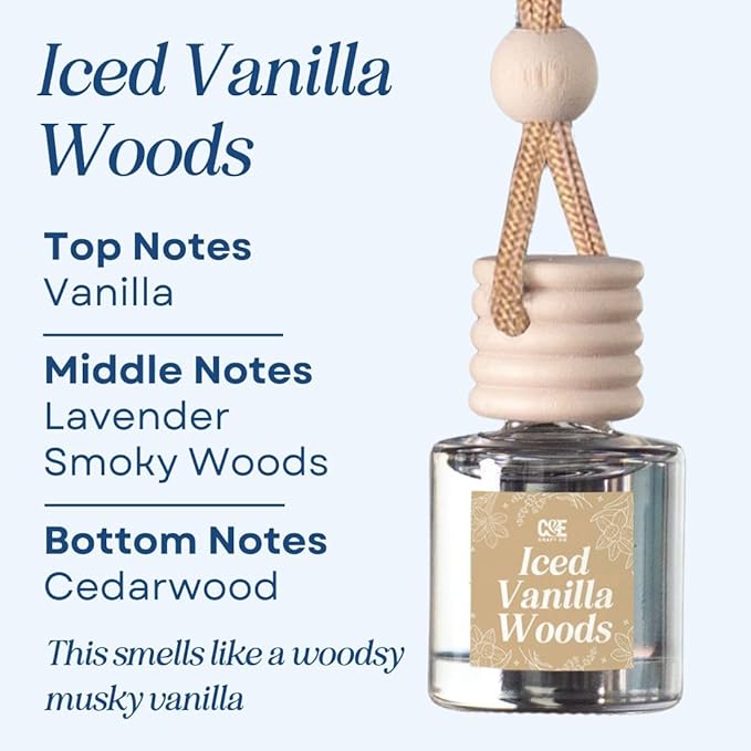 CANDECraftCo Car Air Hanging Fragrance Oil, Car Auto Freshener for Essential Oils, Scents Fragrance Aromatherapy Automobile Diffuser, Long Lasting (Iced Vanilla Woods)