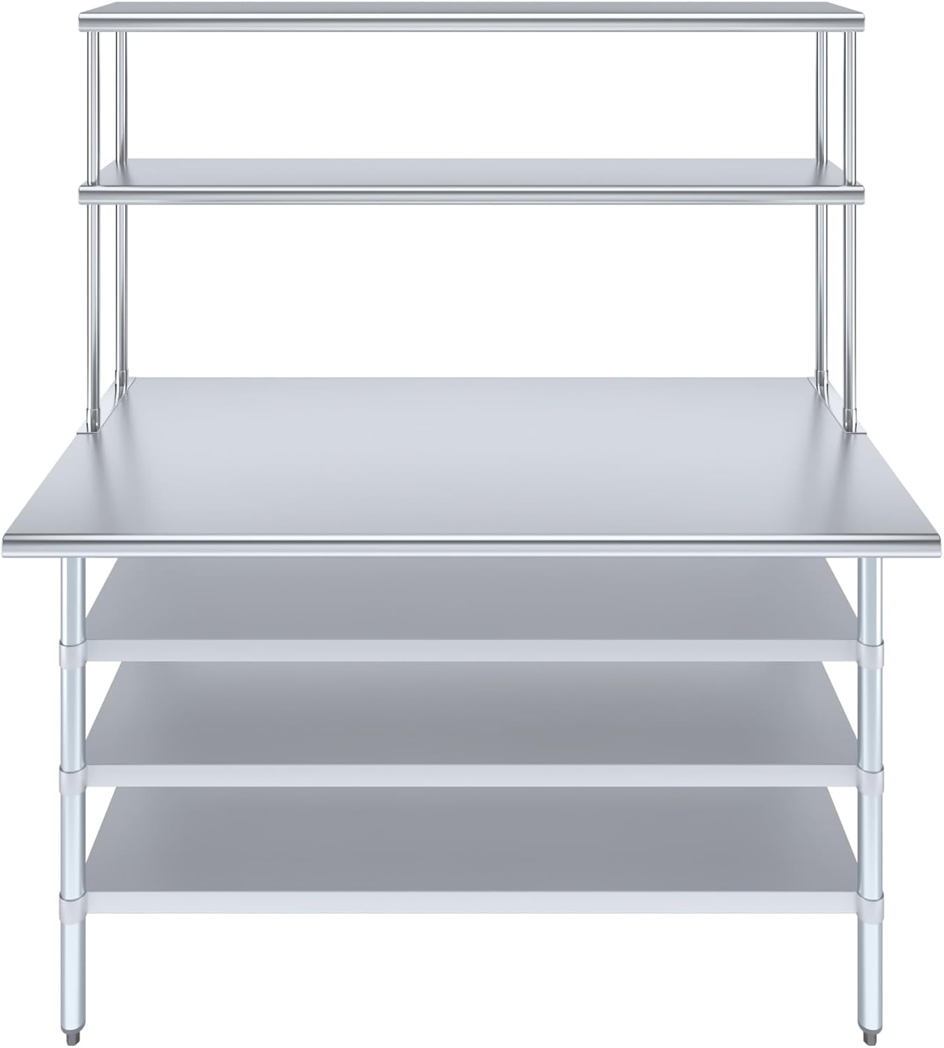 Amgood 30" x 60" Stainless Steel Work Table with 3 Shelves and 12" Wide Double Tier Overshelf | Metal Kitchen Prep Table & Shelving Combo | NSF