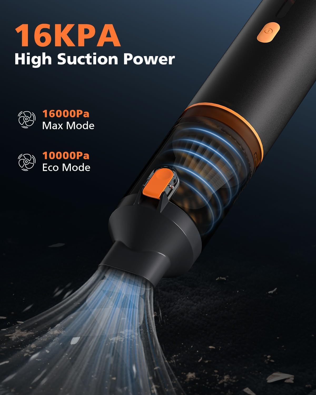 Car Vacuum Portable with 16000Pa Powerful Suction, Handheld Vacuum Cordless Rechargeable Blow & Suction 4 in 1, Small Vacuum Cleaner for Car, Home, Office, Outdoor (Black Orange)