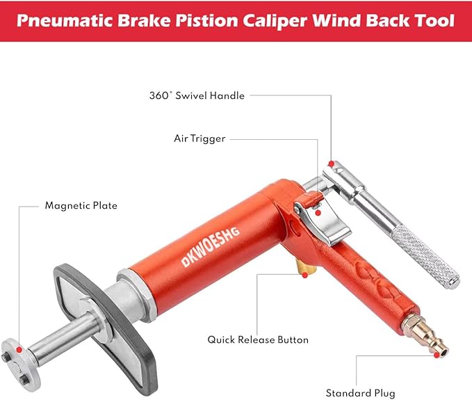 Pneumatic Brake Caliper Compression Tool Kit, Air Operated Disc Brake Piston Wind Back Rewind Tool Set for Automotive Maintenance and Repair