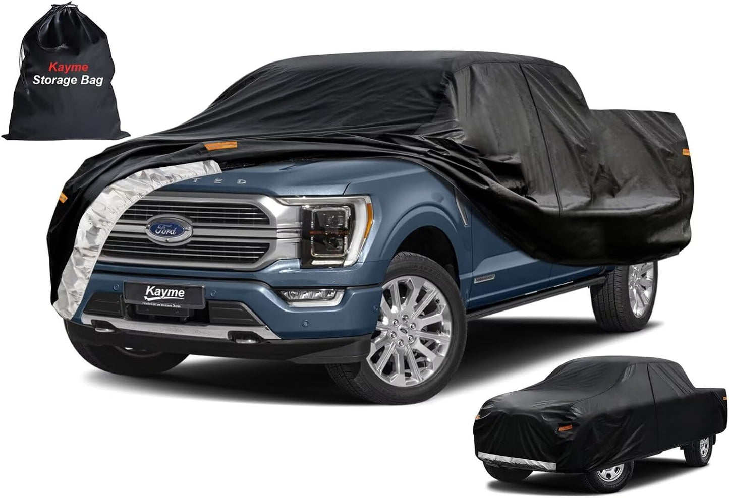 Kayme Truck Cover Custom Fit Ford F-150(1991-2004) Extended Cab Long Bed. Full Exterior Heavy Duty Outdoor Pickup Truck Car Cover Waterproof All Weather.Car Tarp for Wind Sun Dust Protection.Black