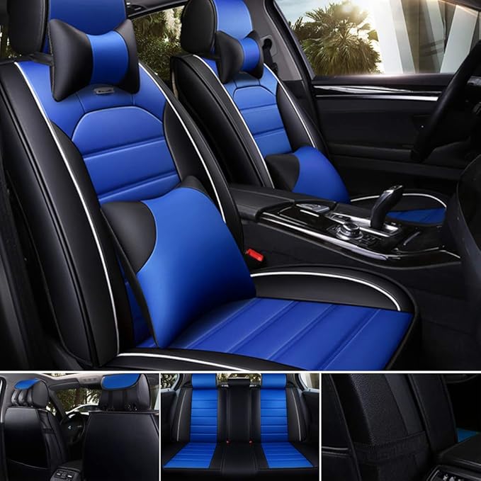 otoez Leather Car Seat Covers Full Set 5 Seats Faux Leatherette Automotive Seat Covers Universal Fit for Most Sedan SUV Truck Waterproof Vehicle Cushion Cover Protector (with Pillows)