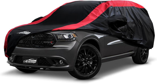 Dodge Durango Car Cover Waterproof All Weather with Red Strip Design, Custom Fit for Dodge Durango 2004–2025, Durango Accessory with Door Zipper & Windproof Straps