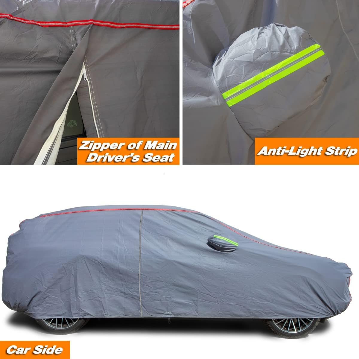 AUQDD 6-Layers PEVA New Material Truck Full Padded Car Cover Waterproof All Weather Weatherproof UV Sun Protection Snow Dust Storm Resistant Outdoor Exterior Custom Form-Fit Straps 198"-220" Grey