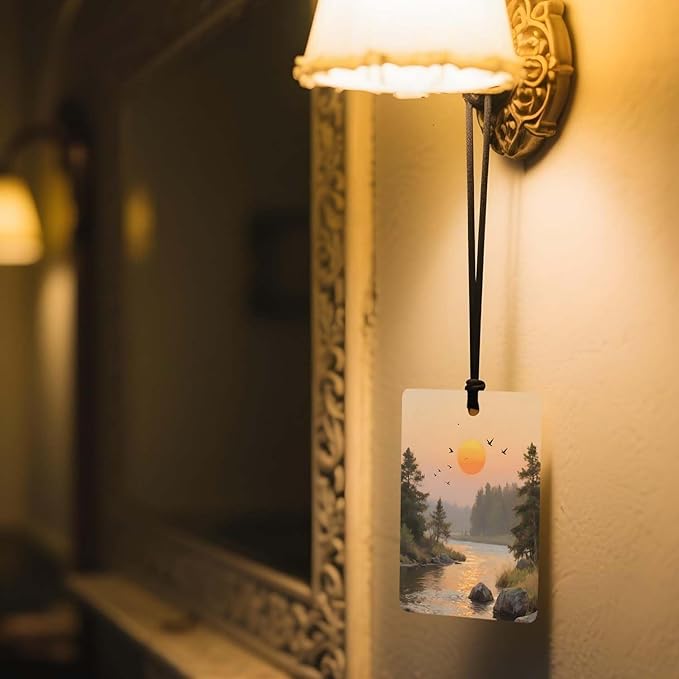 Sunset Landscape Car Air Freshener 4 Pcs, Oil Painting - Style Scenery Hanging Air Freshener for Cars Closet Drawer Books, Car Accessories Mirror Decor for Nature Lovers.