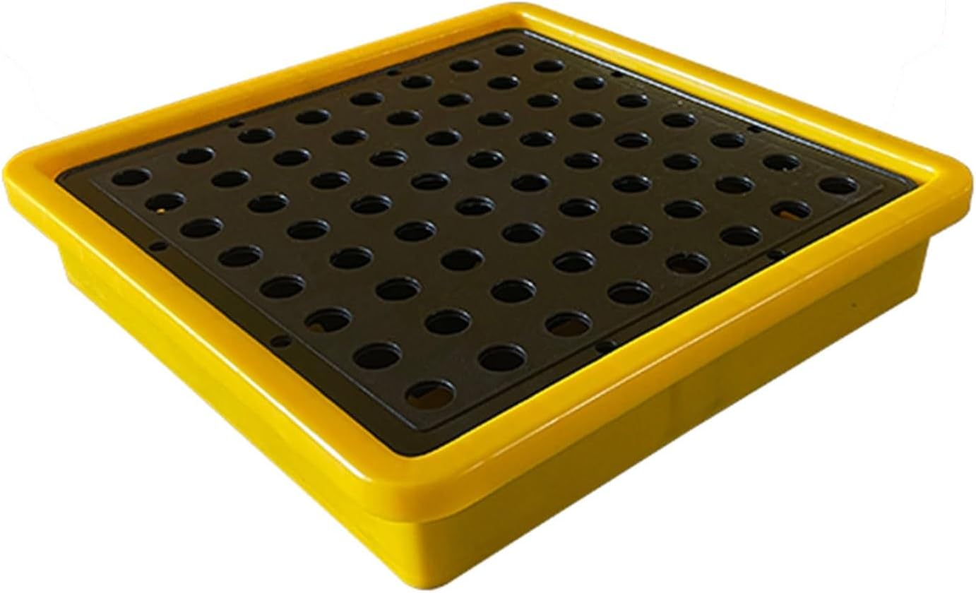 2 Drum Containment Spill Pallet, Polyethylene Low Profile Paint Bucket Tray, Industrial Garage Storage Detachable Shipping Leakproof Platform (Color : Yellow-2 Pack, Size : 13.4"x13.4"x2.6"
