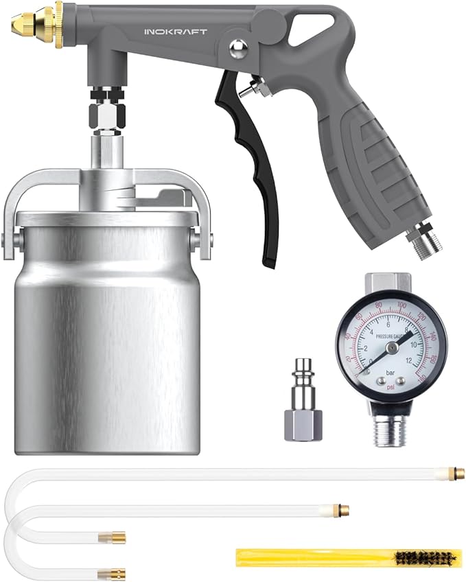 InoKraft Undercoating Spray Gun with Suction Feed Cup, 360° & Straight Spray Hoses, for Truck Bed Liner Coating, Rubberized Undercoat, Rust Proofing