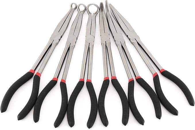 AIRTOON 6-Piece 11" Hose Gripper Plier & Long Reach Pliers Set, Straight, 45, 90-Degree Angle, 5/16-Inch, 1/2-Inch, 3/4-Inch Dia, Extra-long Pliers for Hard-to-Reach Narrow Spaces