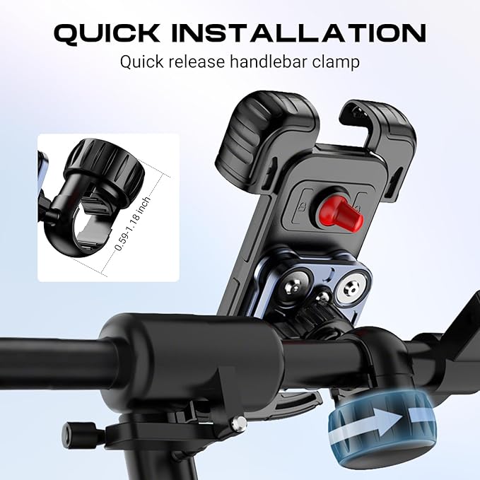 ADDMOTOR Motorcycle Phone Holder, Bike Handlebar Phone Mount, Quick Install Electric Bike Motorcycle Accessories, Anti-Shake Phone Clip for iPhone 16/15/14/13 Pro Max, 4.7-6.8" Phones, Sliver