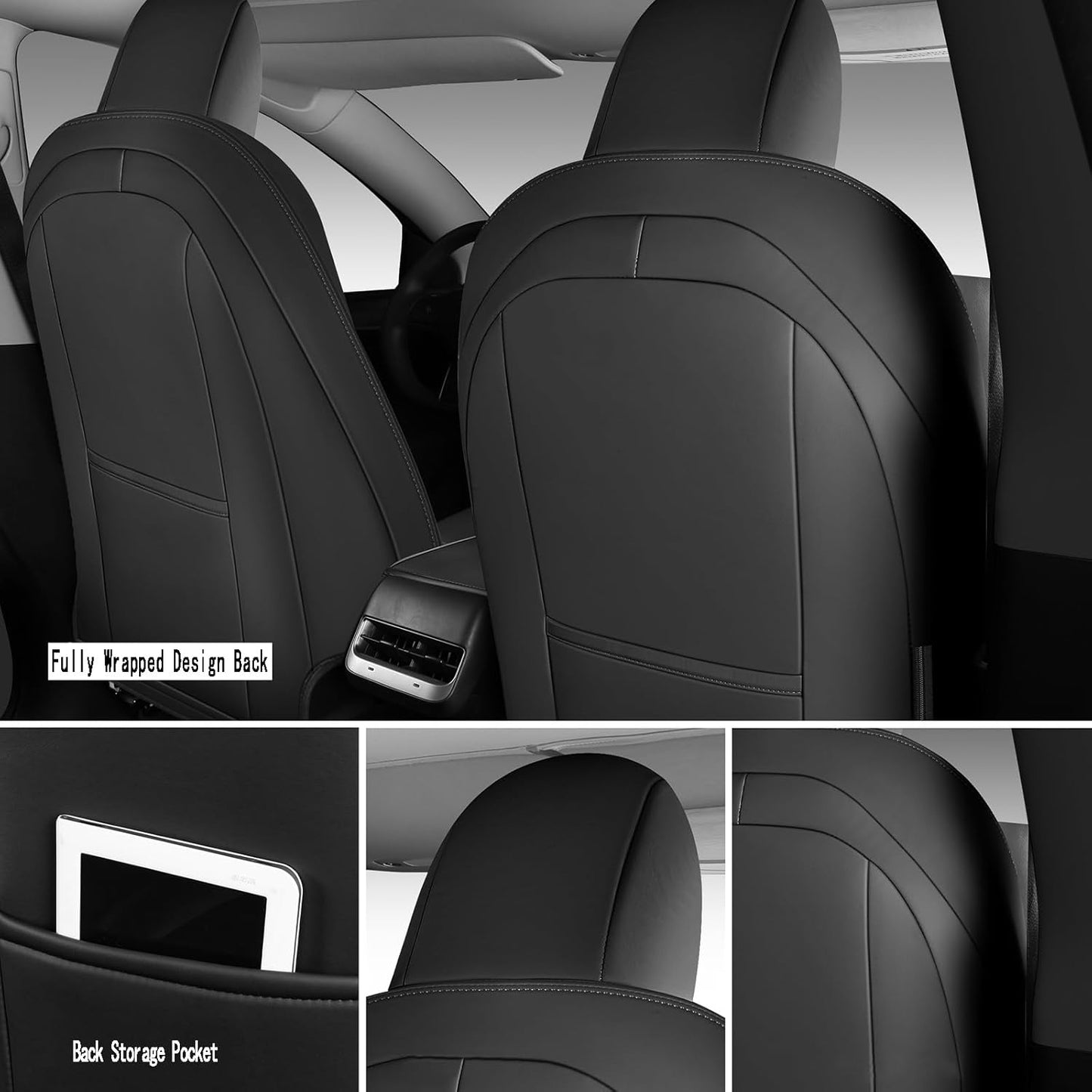 Tesla Model Y Seat Cover Full Set, Faux Leather Tesla Car Seat Cover, Perfect Suitable for Tesla Model Y 2020 2021 2022 2023 2024 2025 (Black)