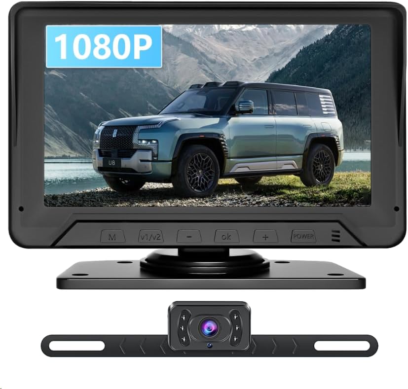 7inch Monitor with IP69 Waterproof Night Vision Backup Camera Easy to Install,HD 1080P delay Free Picture Quality Suitable for Cars, Trucks SUVs etc.