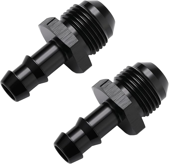 8AN Male Flare to 3/8 Hose Barb Straight Fitting Adapter Aluminum Black 2PCS