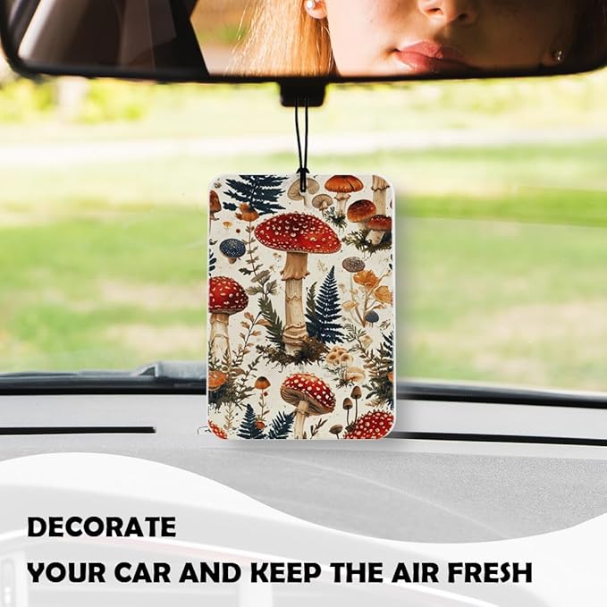 Vintage Mushroom Car Air Freshener 3 Pcs, Retro Cottage Core Botanical Red Moss Mushrooms Air Freshener Hanging Decor for Cars Closet Drawer Books Accessories Gifts