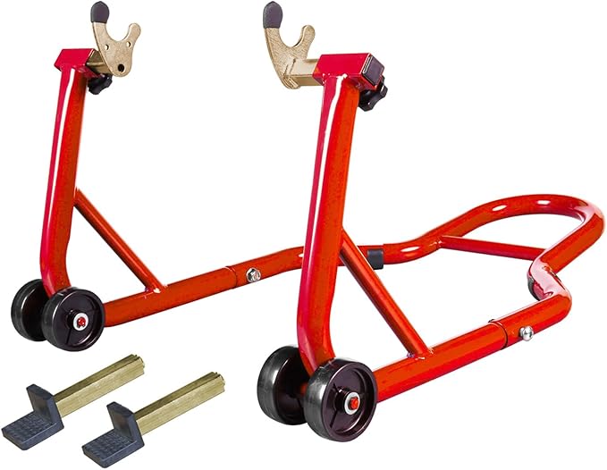 Big RED Motorcycle Stand 500LB, Adjustable Sport Bike Front and Rear Wheel Lift Stands, Fit for Yamaha, Kawasaki, Honda, Suzuki, Red, U+L