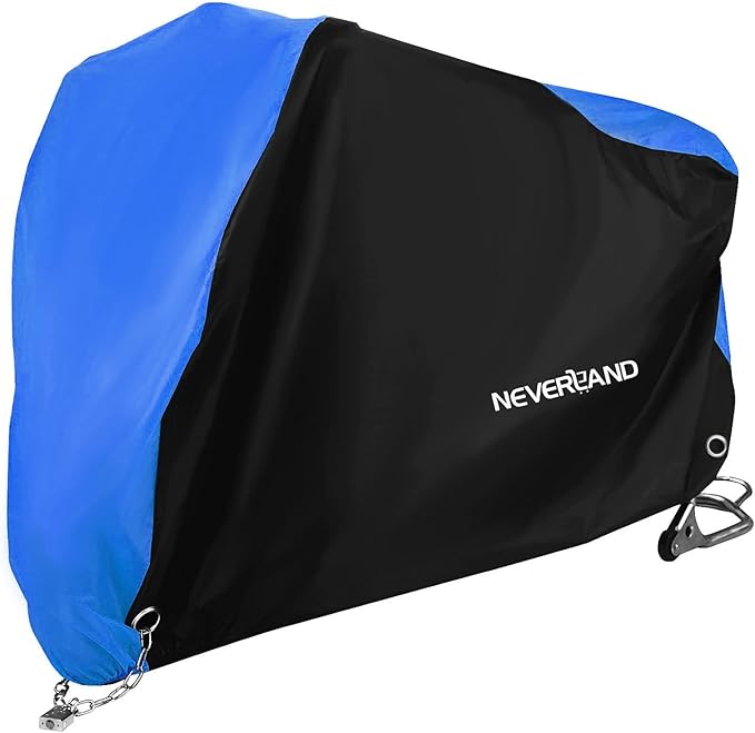 NEVERLAND Motorcycle Cover Waterproof Outdoor - Motorbike Scooter Covers Heavy Duty Medium with Lock-Holes, Bandage, Storage Bag Compatible with Harley Davidson Kawasaki Yamaha Honda Grom (Up to 86”)