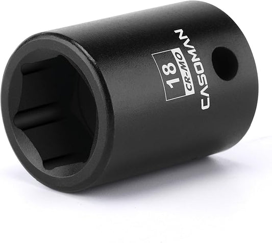 CASOMAN 1/2" Drive x 18mm Impact Socket, 6-Point, Metric, CR-MO