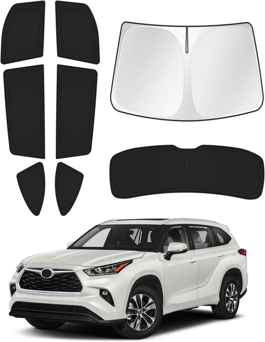 Windshield Sun Shade for 2020-2025 2026 Toyota Highlander Accessories Side Rear Window Shade Cover Set Window Sun Visor Privacy for Camping Keep Vehicle Cool Black 8PCS