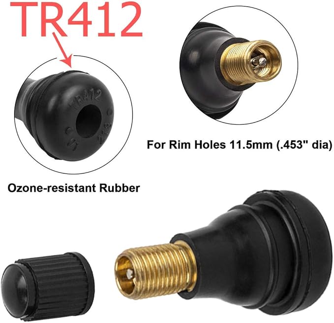 Tyre Valve Stem Puller Tools Set - 10 Pcs TR412 Snap-in Valve Stems with Valve Stem Cores, 1 Pcs 4-Way Valve Tool, 1 Pcs Dual & 1 Pcs Single Head Valve Core Remover Installer Tool
