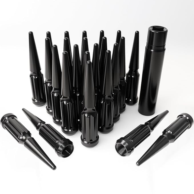 M14x1.5 Spiked Lug Nuts, 3/4" Hex Closed End Nut with 1 Socket Key, Wheel Spiked Lug Nuts for Silverado Sierra 1500 2500 3500, F150 F250 F350, Fit for Aftermarket Wheel (24Pcs,Black)