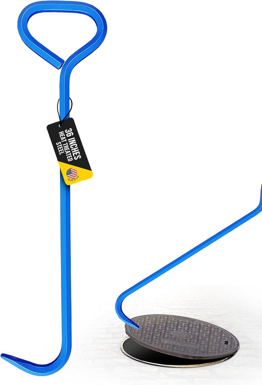 T&T Tools 36-Inch Manhole Hook Tool - Heavy Duty Single Hook for Lifting Manhole Covers, Storm Drains, Septic Tank Risers - Rigid Hex Alloy Steel Tool for Lifting, Pulling, and Removing Covers-1 Pack