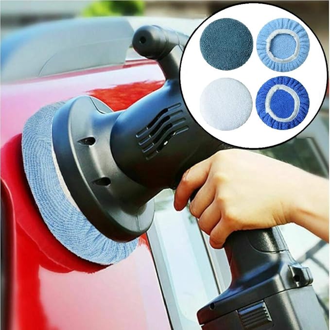 Boltigen 8pcs 9-10 inch Polishing Pad Bonnets 8 Pack 4 Color 9'' to 10'' Orbital Polishing Pad Microfiber Coral Fleece Bonnet Car Buffer Polisher Waxing Covers for Automobile Glass Cleaning and Polish