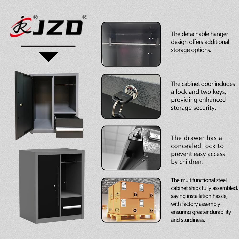 JZD Garage Workbench Set, Metal Tool Cabinet System with Overhead Storage, for Workshop Organization