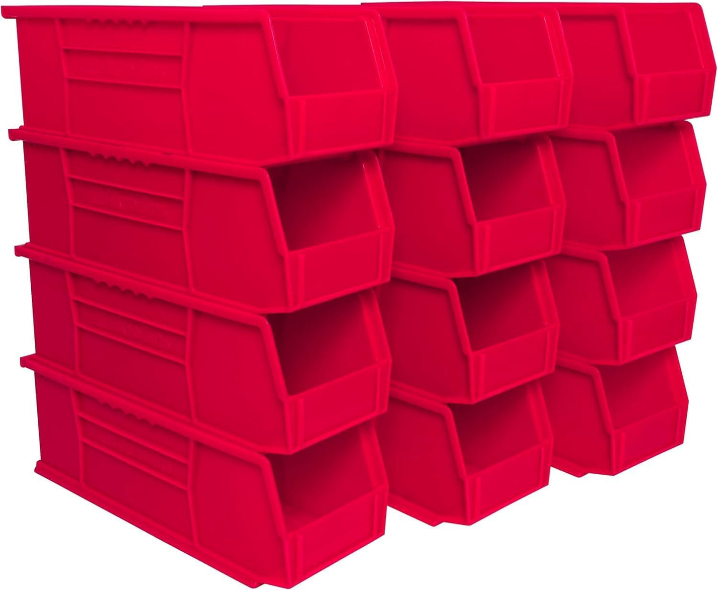 Akro-Mils 30234 AkroBins Plastic Storage Bins, Space-Saving Stackable Bins for Garage, Pantry, Craft Organization, 15-" x 5-" x 5-", Red, 12-Pack