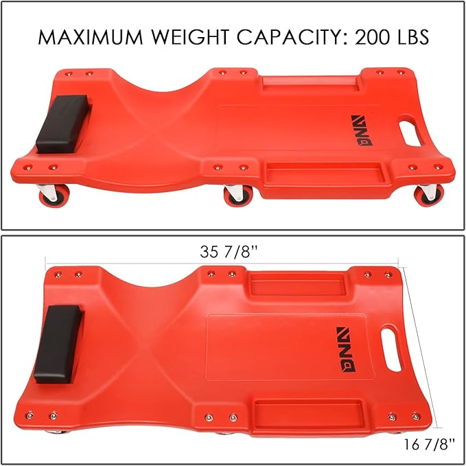 DNA MOTORING 36" L X 17" W x 4.25" H Vehicle Repair Low Profile Automotive Creeper w/Padded Headrest, Red, TOOLS-00201