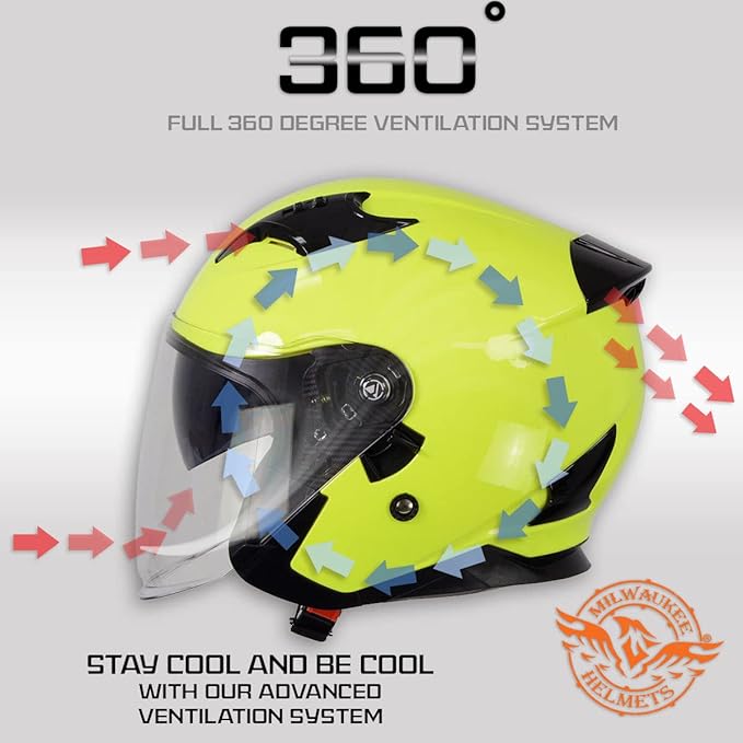 Milwaukee Helmets Open Face 3/4 Motorcycle Biker Rider Helmets MPH98XX - X-Large