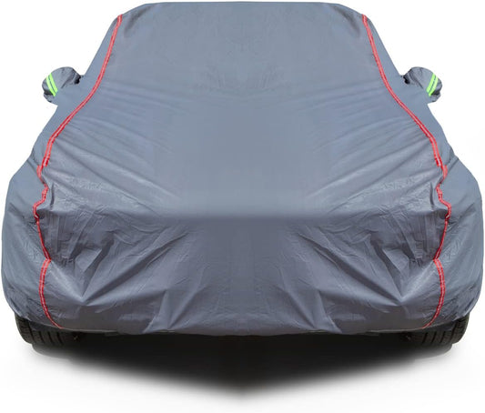 AUQDD 6-Layers PEVA New Material Sedan SUV Full Padded Car Cover Waterproof All Weather Weatherproof UV Sun Protection Snow Dust Storm Resistant Outdoor Exterior Custom Form-Fit Straps 178"-189" Grey