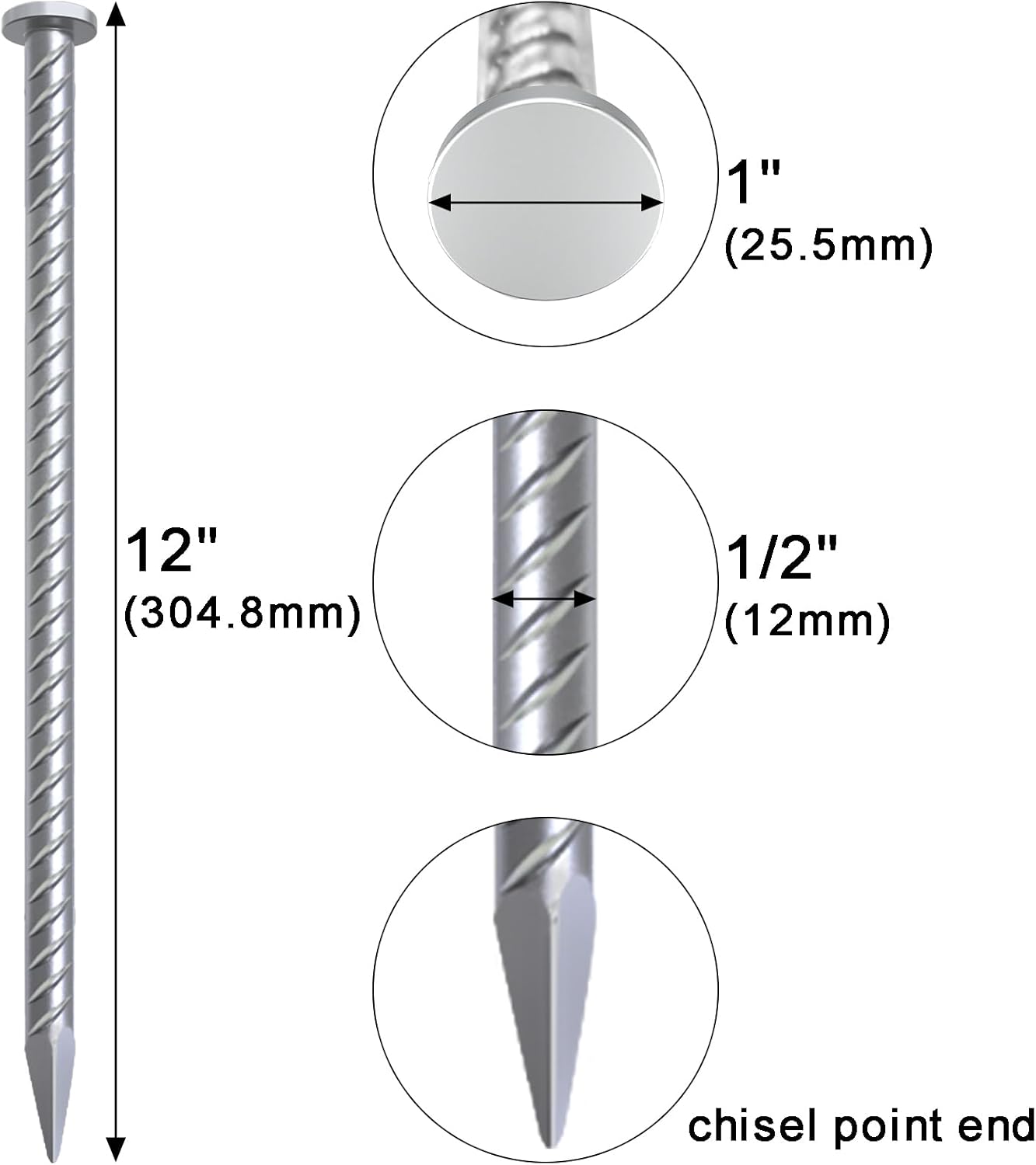 VVOKGO 12 Inch Rebar Stakes Metal Asphalt Anchoring Spikes Ground (16pcs), 1/2 Inch Diameter Galvanized Landscape Anchors Heavy Duty for Speed Bump, Handicap Threshold Ramps, Parking Limits Curb, Tarp