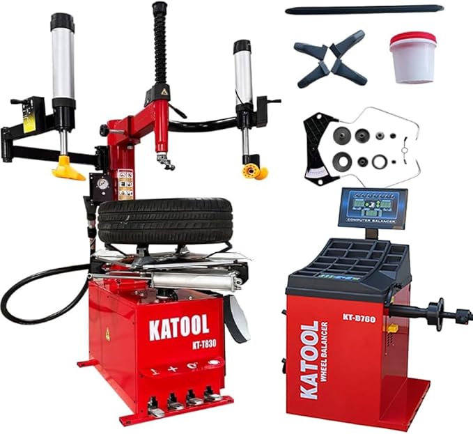 KATOOL KT-T830 Tire Changer 2.0HP Bead Blaster and KT-B760 Wheel Balancer Combo Machine with Automatic Measurement Ruler Fit for Tire Repair
