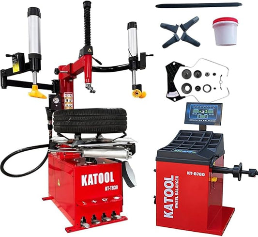 KATOOL KT-T830 Tire Changer 2.0HP Bead Blaster and KT-B760 Wheel Balancer Combo Machine with Automatic Measurement Ruler Fit for Tire Repair