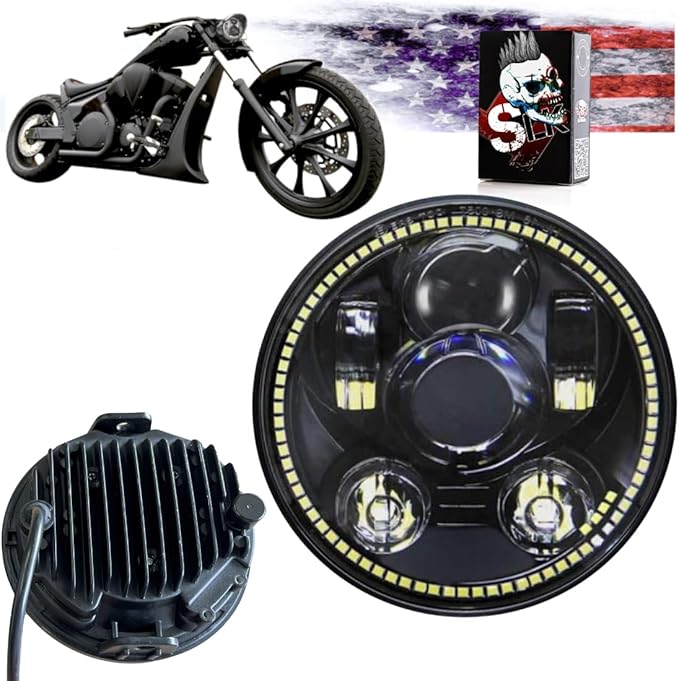 SLK-Lights VT1300 Fury LED Headlight Black Daymaker 5 3/4in - Direct Fit - Plug & Play - Compatible Honda VT1300 2010-2025 Honda Fury, Sabre, Interstate, and Stateline (Black Halo)