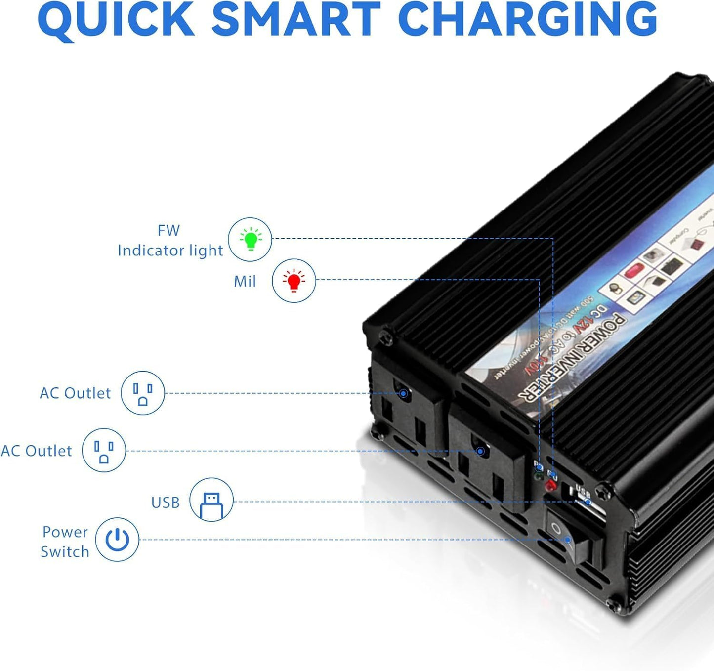 Power Inverter 1000W,Inverter 12v to 110v Car Power Inverters for Vehicles, DC to AC Car Plug Adapter Outlet Converter for Laptop Vehicles Camping Road Trip Essentials Adults