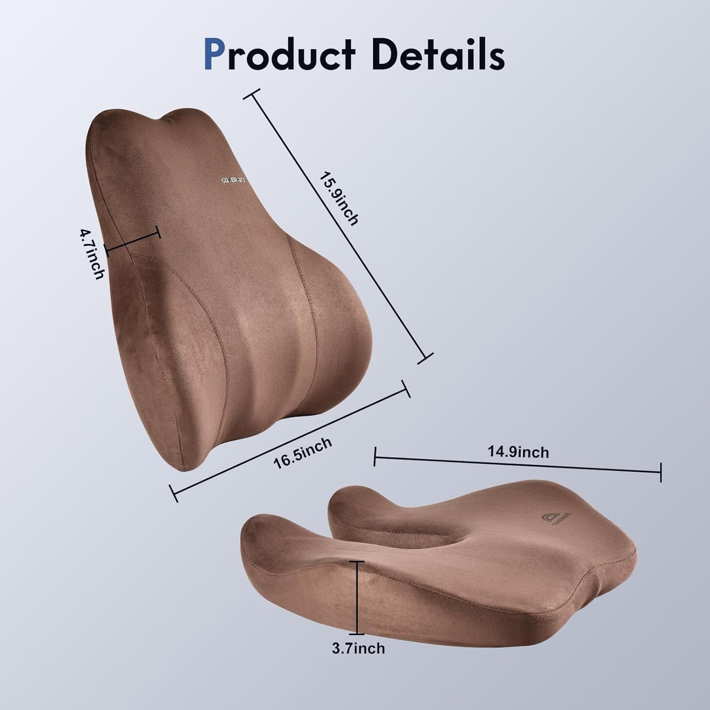 Coverado Memory Foam Car Seat Cushion and Lumbar Support Pillow for Car, Ergonomic Office Chair Cushion for Lower Back Pain Relief, Breathable & Non-Slip for Car, Home, and Office Use, Coffee