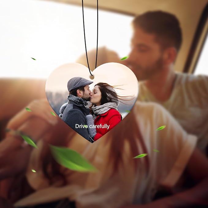 Personalized Photo Car Hanging Decor Accessories, Double-Sided Custom Picture Car Air Freshener Ornament, Car Charms for Rear View Mirror (Heart)