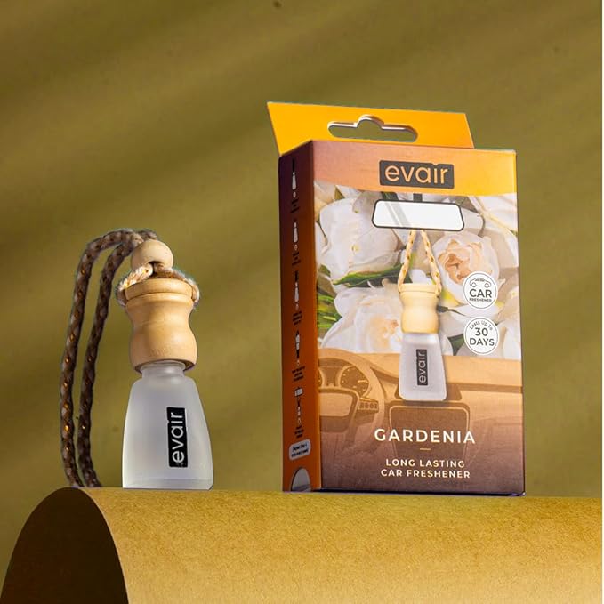 Evair Gardenia Scent For Car Air Freshener | Hanging Air Fresheners with Wooden Diffuser - Long Lasting Fragrance from Essential Oil - 2 Pack