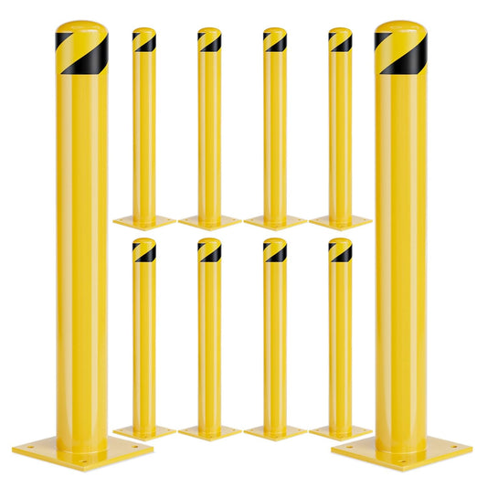 Safety Bollard Post, 48 Inch Height Steel Bollards, 4.5 Inch Diameter Parking Bollard, Yellow Powder Coated Safety Parking Barrier Post, for Traffic Sensitive Areas,10P