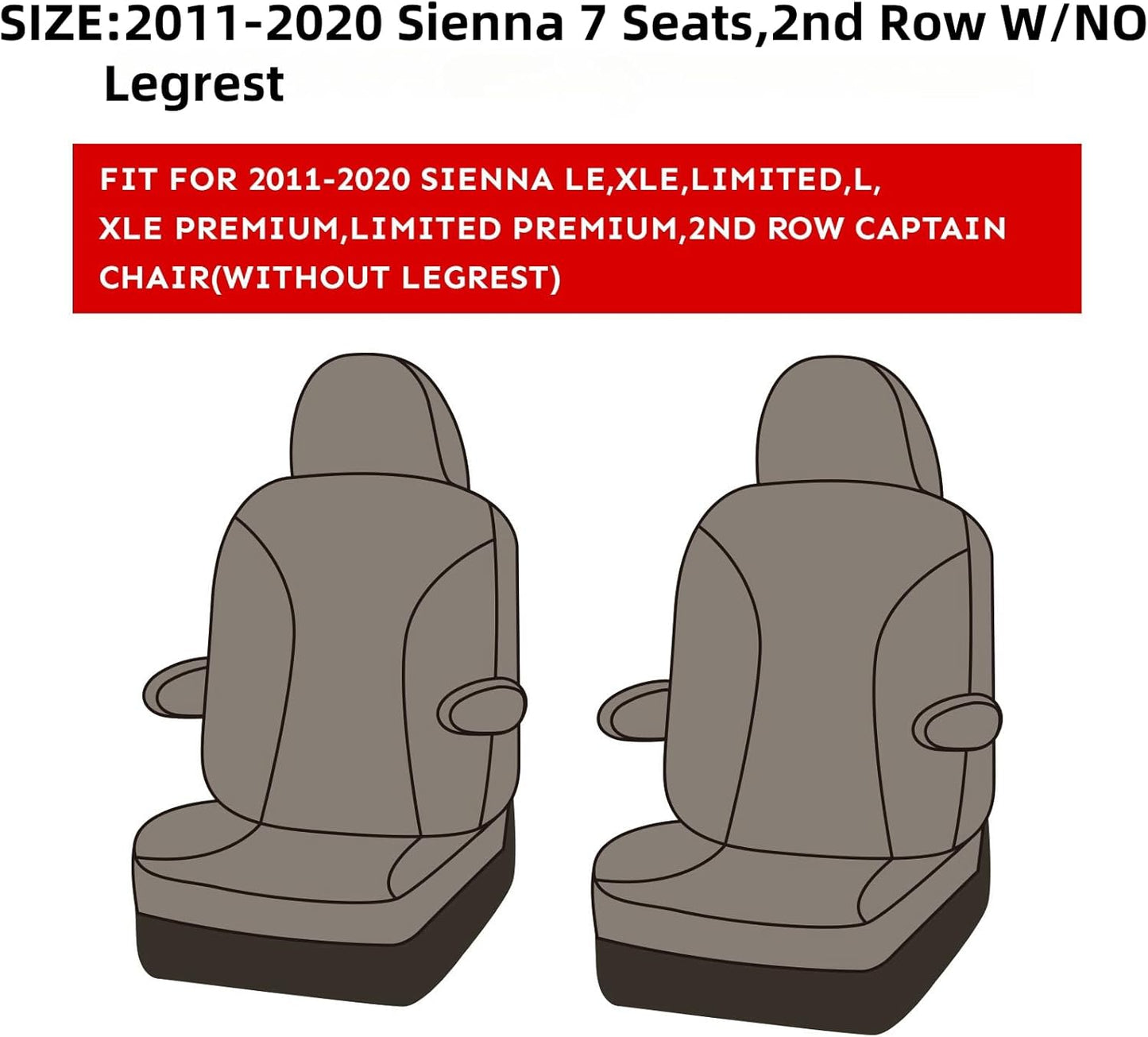 EKR Sienna Seat Covers for 2011-2020 Toyota Sienna L,LE,XLE,Limited,7 Seats,2nd Row Captain Seats W/NO Legrest,Waterproof Car Seat Cover Full Set,Car Seat Protectors-Leather(Black with Red Piping)