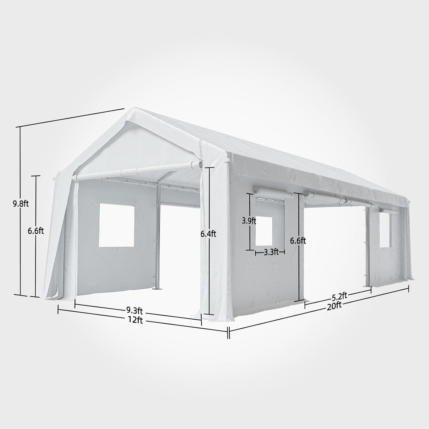 12x20ft Heavy Duty Carport Outdoor Canopy Portable Garage with 4 Doors & 4 Windows Waterproof UV Resistant Storage Shelter with Removable Sidewalls for Car Truck Boat, White