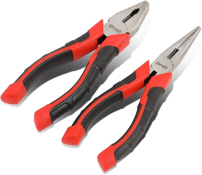 DNA Motoring TOOLS-00058 2 Piece Pliers Set – 6-1/2 inch Hand Tools w/Durable Jaws, Milled Teeth, Hot-Riveted Joint