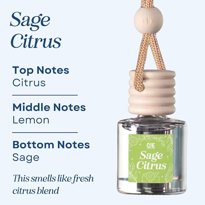 CANDECraftCo Car Air Hanging Fragrance Oil, Car Auto Freshener for Essential Oils, Scents Fragrance Aromatherapy Automobile Diffuser, Long Lasting (Sage Citrus)