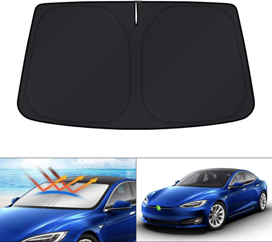 KUST Windshield Sun Shade for 2012-2024 2025 Tesla Model S Accessories (Fit Long Range/LR Model) Sunshade Window Shade Foldable Blocks UV Rays Keep Your Car Cooler