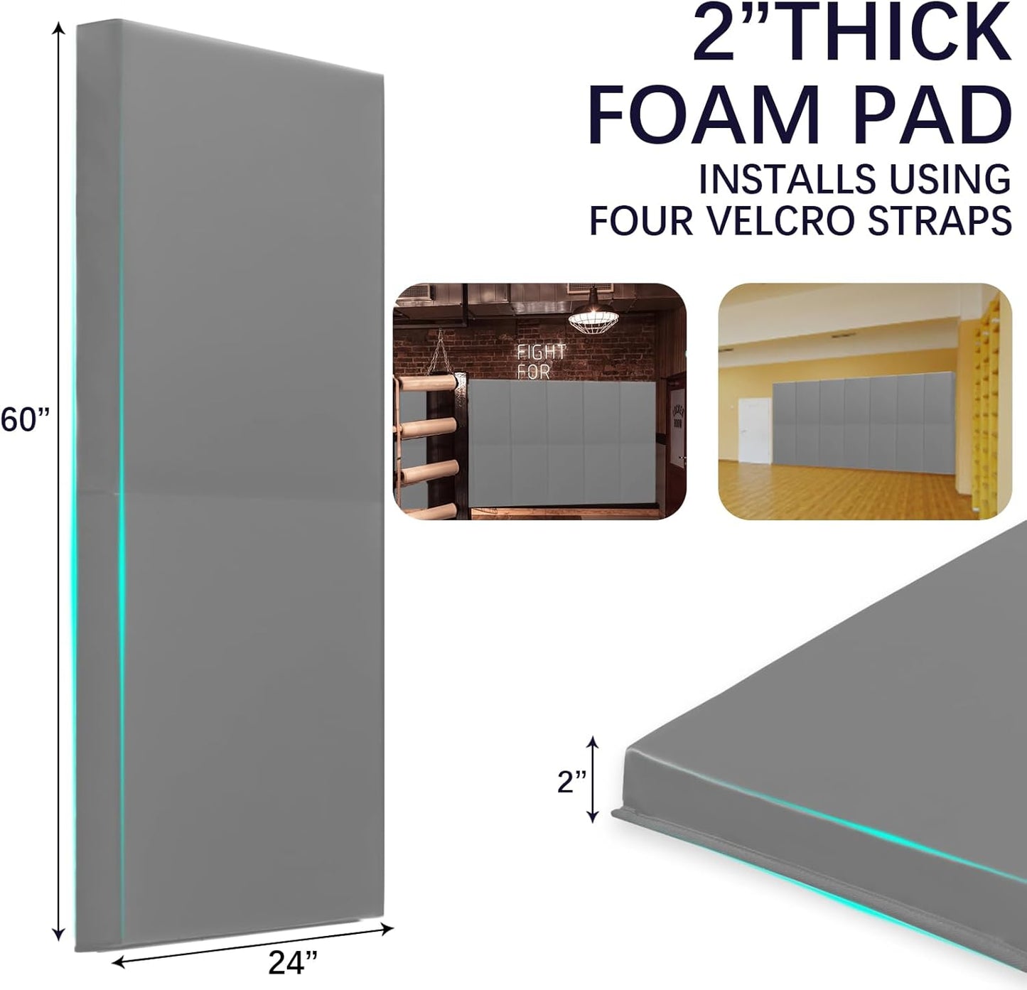 PROGOAL 60"/72" High Gym Wall Padding 2"/4" Thick Foam Basketball Court Wall Mount Protector for Garage Taekwondo Babyroom - Durable Waterproof Anti-Cushion