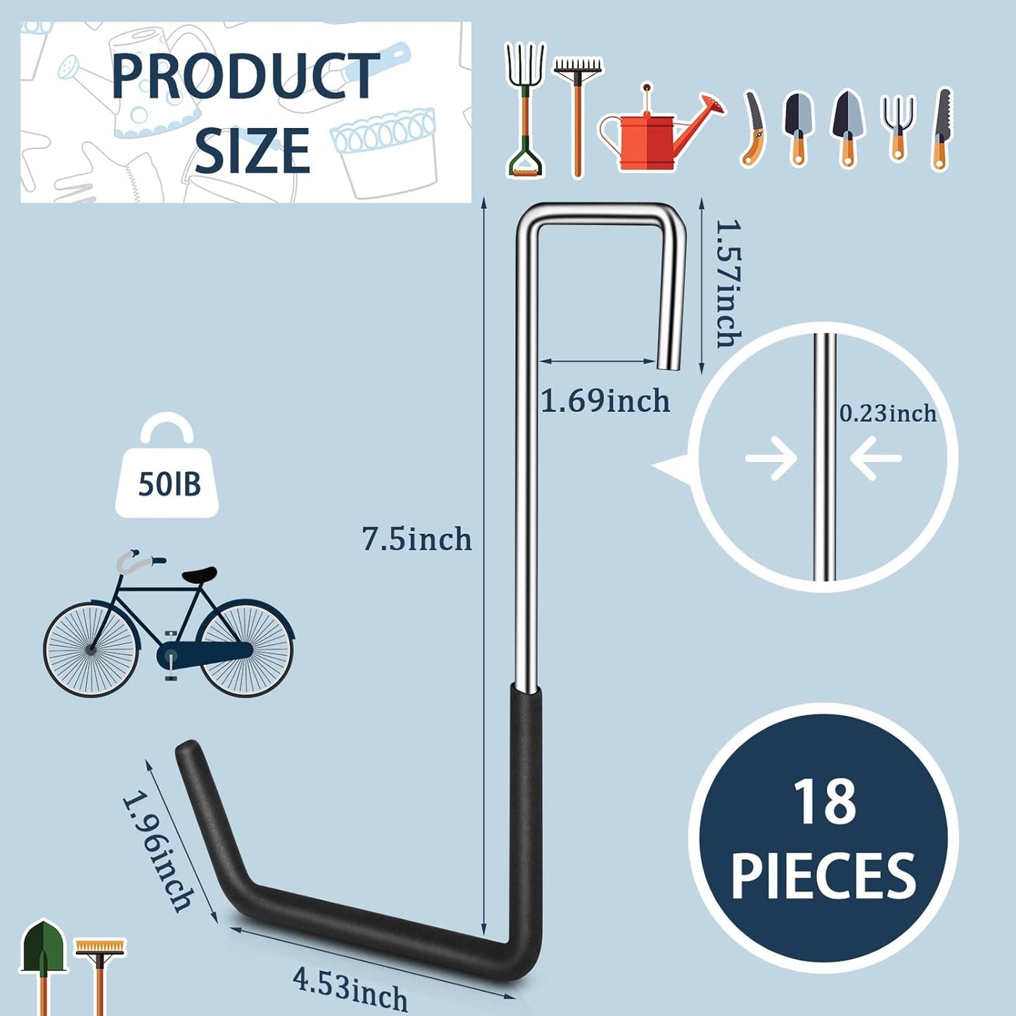 18 Pack Heavy Duty Rafter Hooks for Hanging Vinyl Coated Large S Hooks for Hanging Ladder Bike Hangers Garage Storage Organizer Black