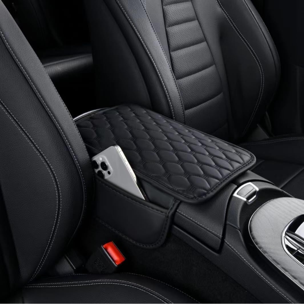 Car Armrest Cover Leather Car Console Covers Box Pad with Pocket and Tissue Box Arm Rest Cover for Car for SUV Truck Sedan Vehicle (Thin-bark)