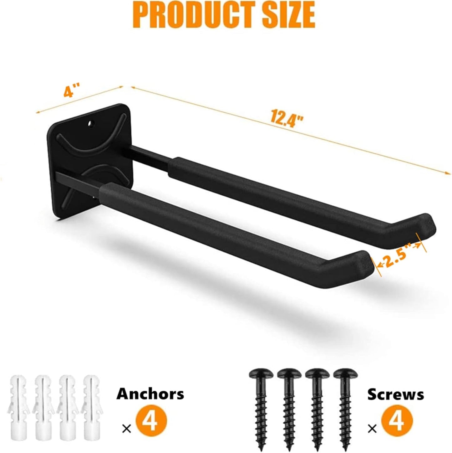 TORACK Garage Hooks Heavy Duty Tool Organizer, Wall Mount Hanger Rack Garage Storage Utility Hooks for Car Tires, Ladders, Chairs, Strollers, Power Tools, Garden Tools (2 Pack, 12.4" Hook)