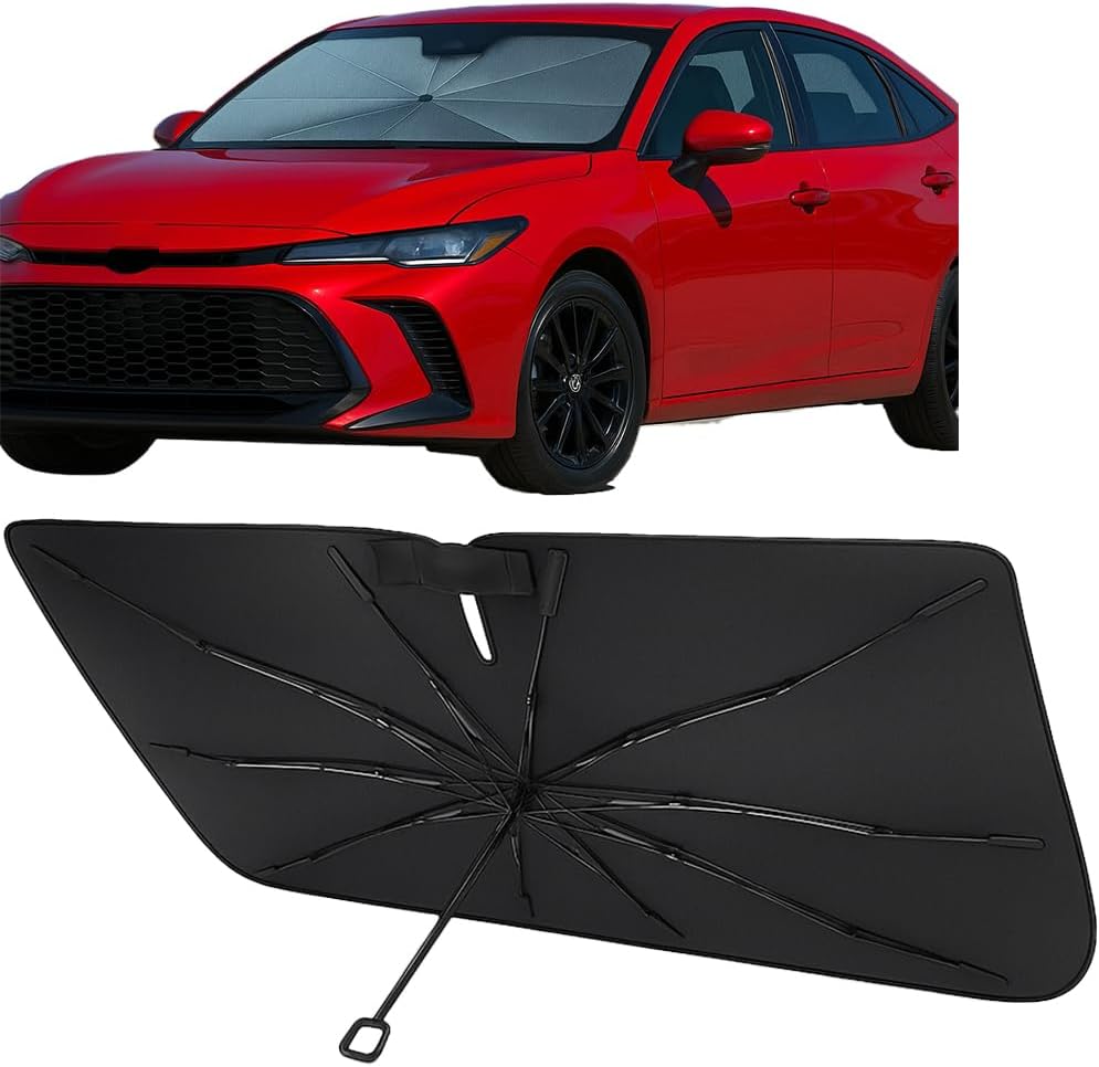 Proadsy Windshield Sun Shade Umbrella for Toyota Camry 2018-2025 2026 Foldable Car Umbrella Sunshade with Soft TPU Handle Spring Structure Crystal Cooling Material Protect Car from Rays & Heat