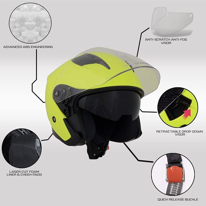 Milwaukee Helmets Open Face 3/4 Motorcycle Biker Rider Helmets MPH98XX - Medium